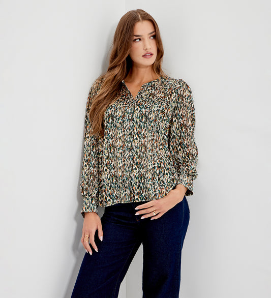 Lia Green Abstract Animal Chiffon Button-Through Blouse