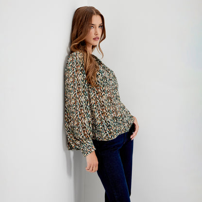Lia Green Abstract Animal Chiffon Button-Through Blouse