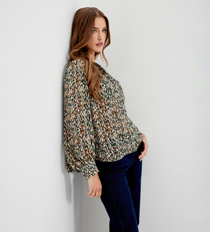 Lia Green Abstract Animal Chiffon Button-Through Blouse
