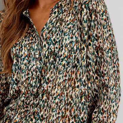 Lia Green Abstract Animal Chiffon Button-Through Blouse