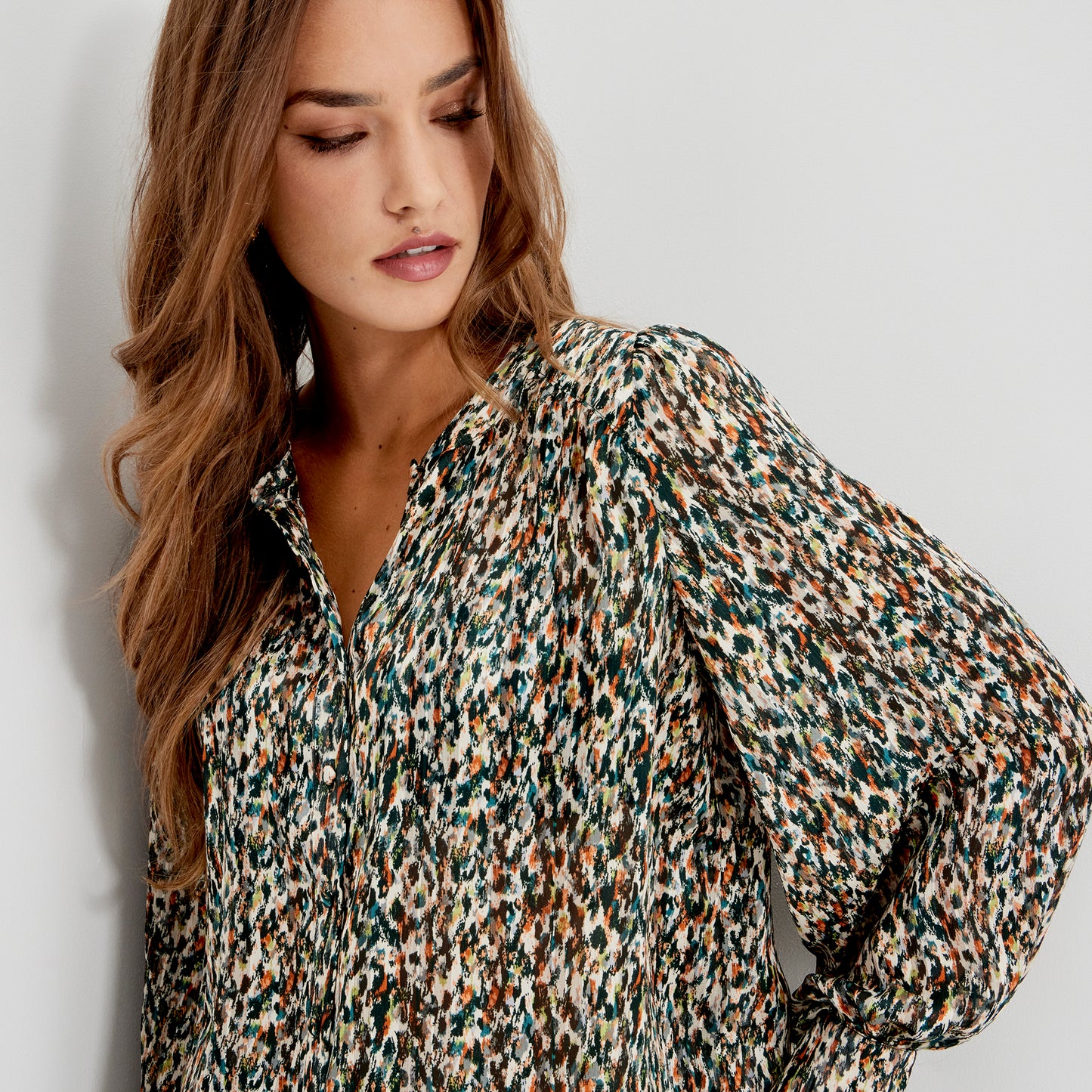 Lia Green Abstract Animal Chiffon Button-Through Blouse