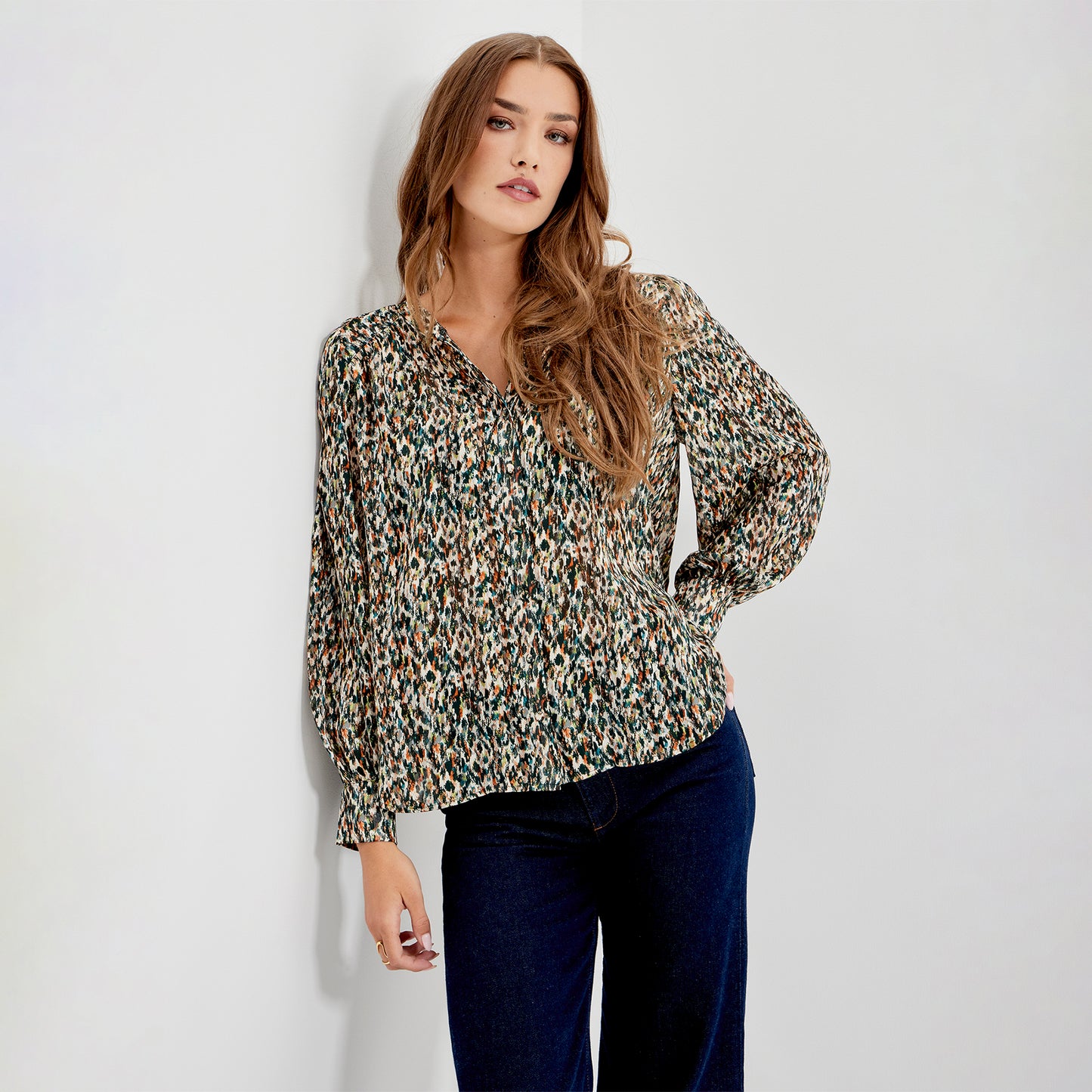 Lia Green Abstract Animal Chiffon Button-Through Blouse