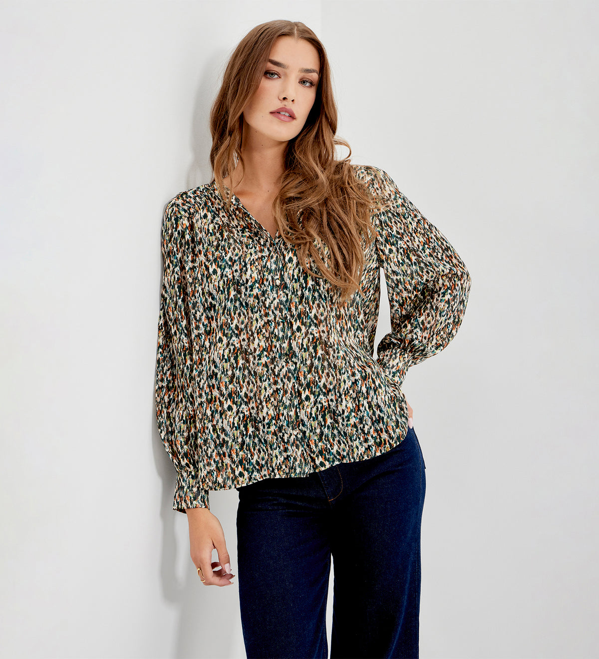 Lia Green Abstract Animal Chiffon Button-Through Blouse