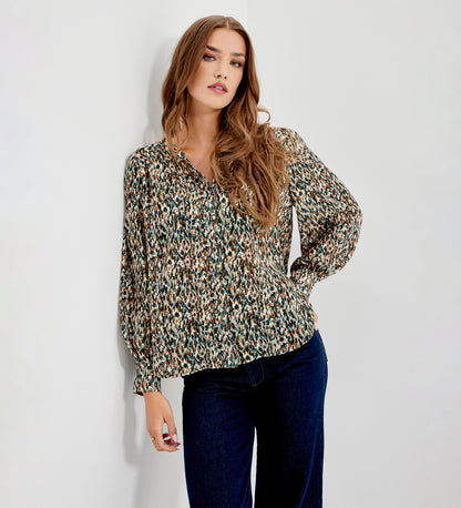 Lia Green Abstract Animal Chiffon Button-Through Blouse