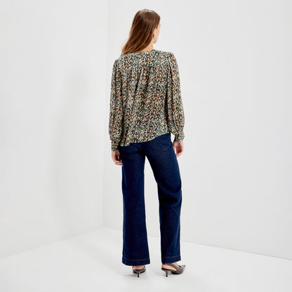 Lia Green Abstract Animal Chiffon Button-Through Blouse