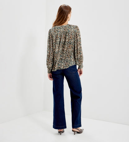 Lia Green Abstract Animal Chiffon Button-Through Blouse