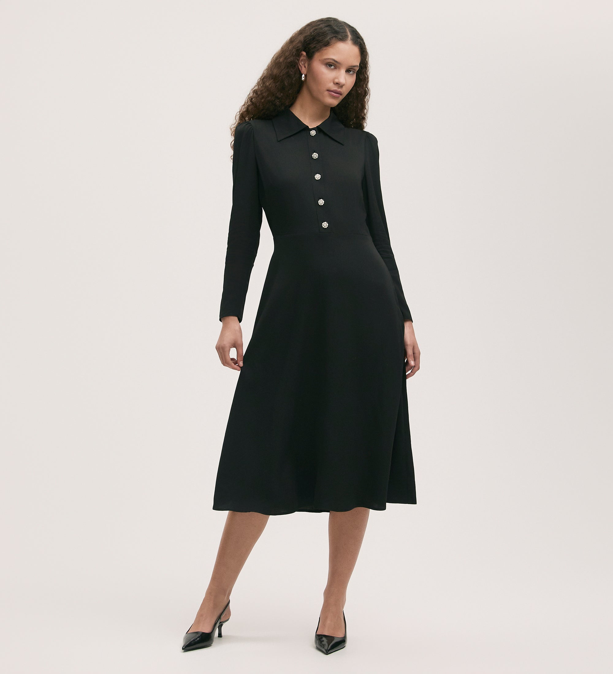 Women's Black Crepe Printed Fit And Flared Midi Dress