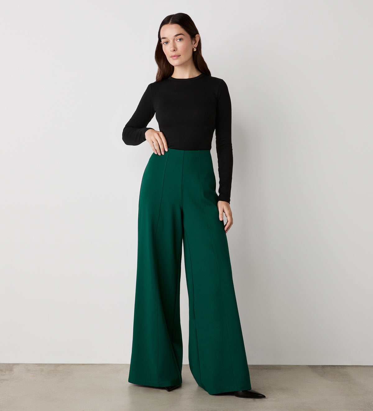 Matilda Bottle Green Ponte Jersey Wide Leg Trousers