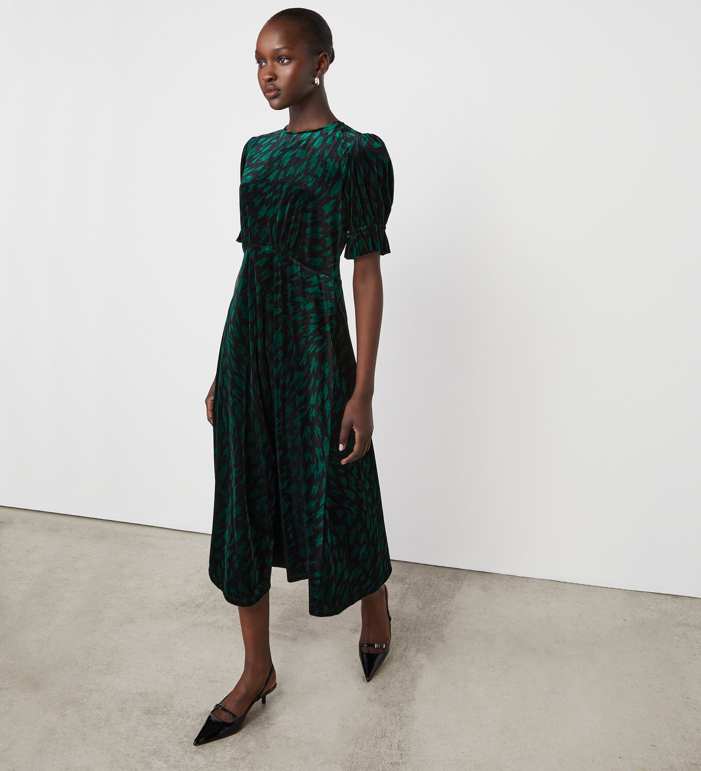 Mela Green Animal Velvet Midi Dress