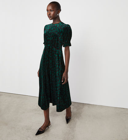 Mela Green Animal Velvet Midi Dress
