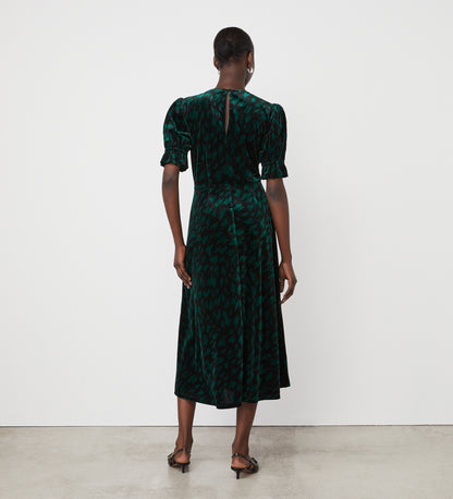 Mela Green Animal Velvet Midi Dress