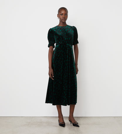 Mela Green Animal Velvet Midi Dress