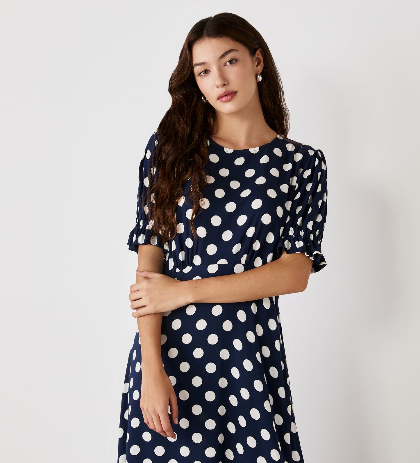 Mela Navy Polka Dot Midi Tea Dress