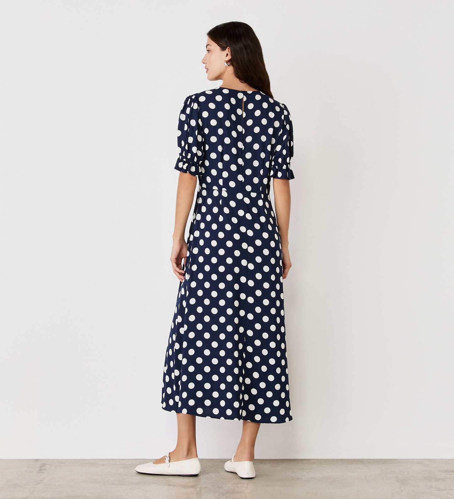 Mela Navy Polka Dot Midi Tea Dress