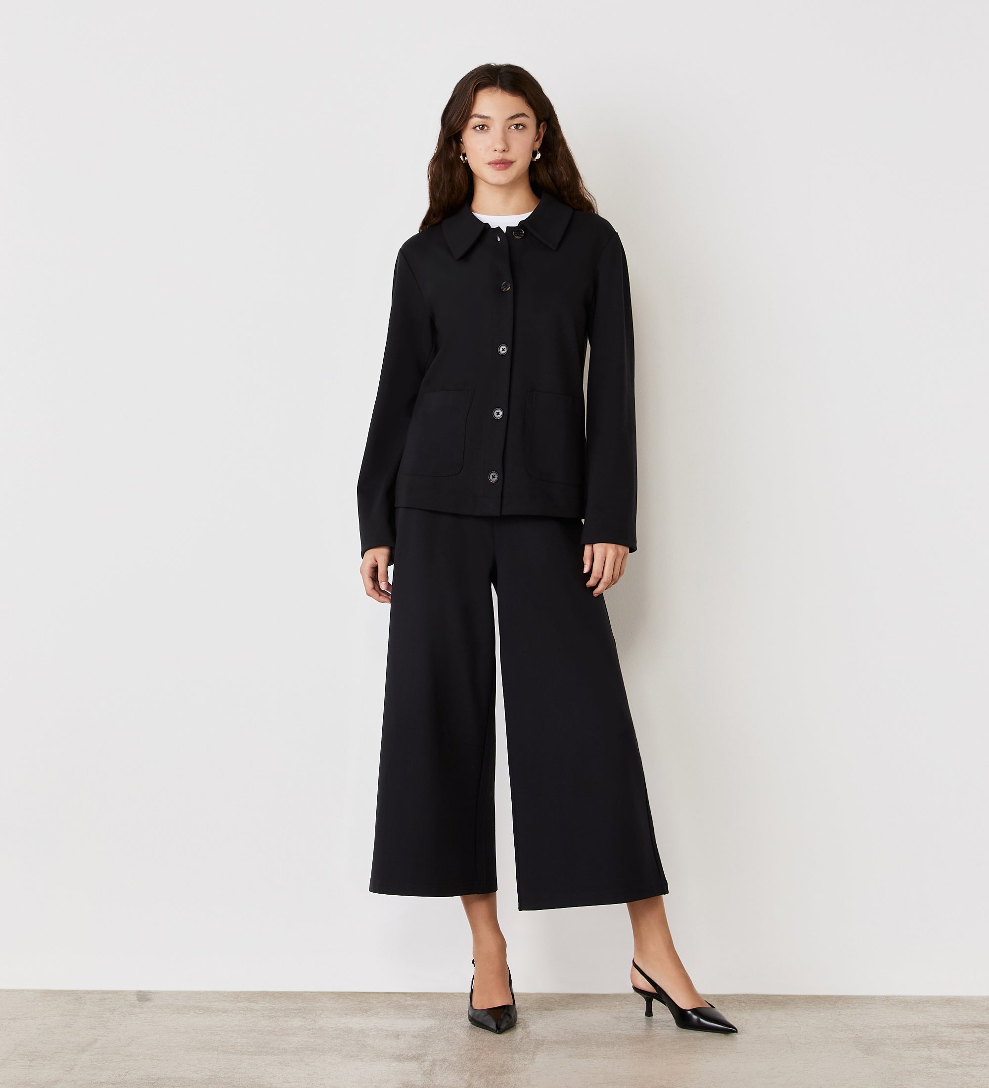 LÉREN Structured Wide Trousers Mサイズ Miribel Black Ponte Jersey Wide Leg Trousers – Finery London