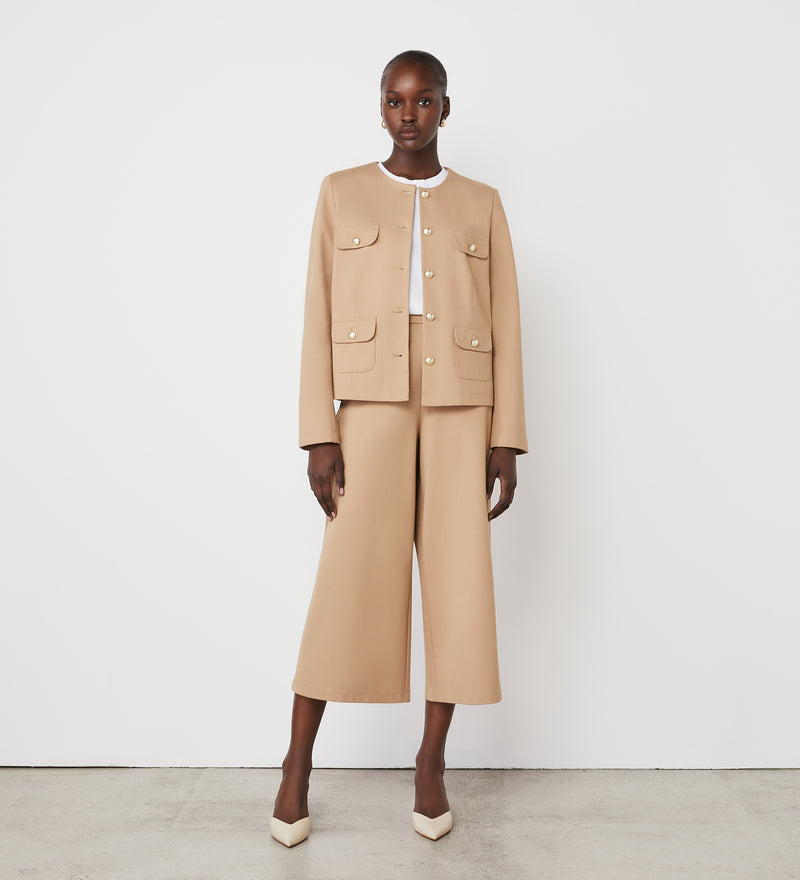 Miribel Camel Cropped Ponte Jersey Trousers – Finery London