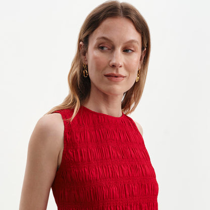 Malani Red Cotton Poplin Shirred Peplum Shell Top