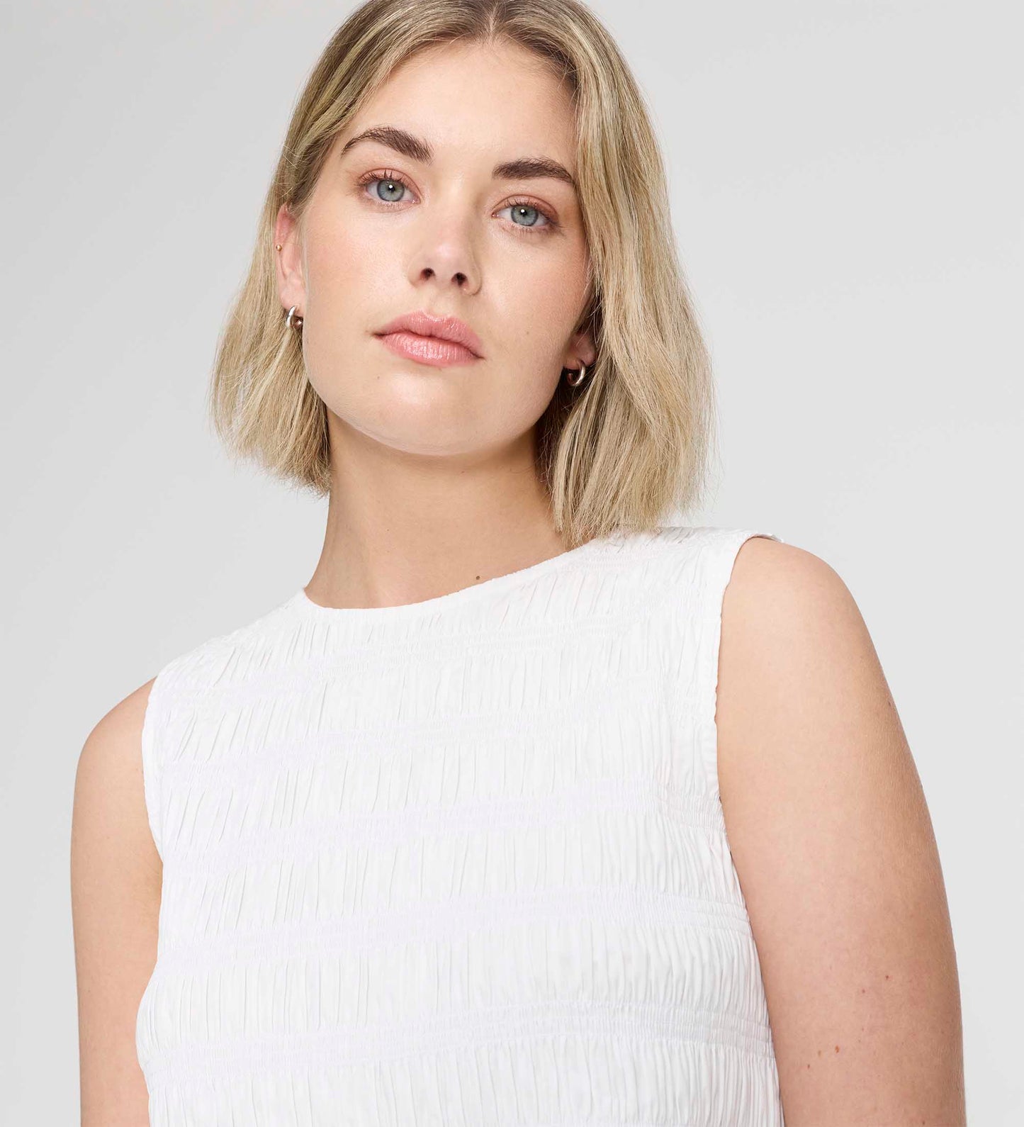 Malani White Cotton Poplin Shirred Peplum Shell Top