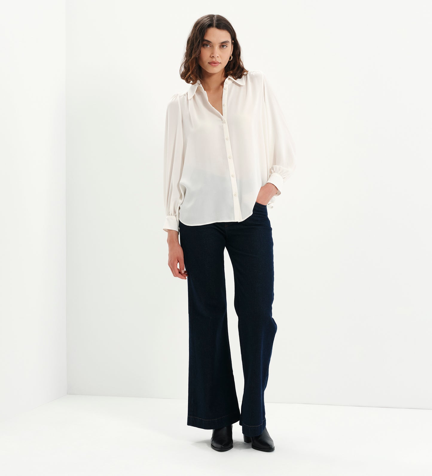 Melina Ivory Button Through Lightweight Yoke Blouse