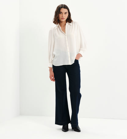Melina Ivory Button Through Lightweight Yoke Blouse