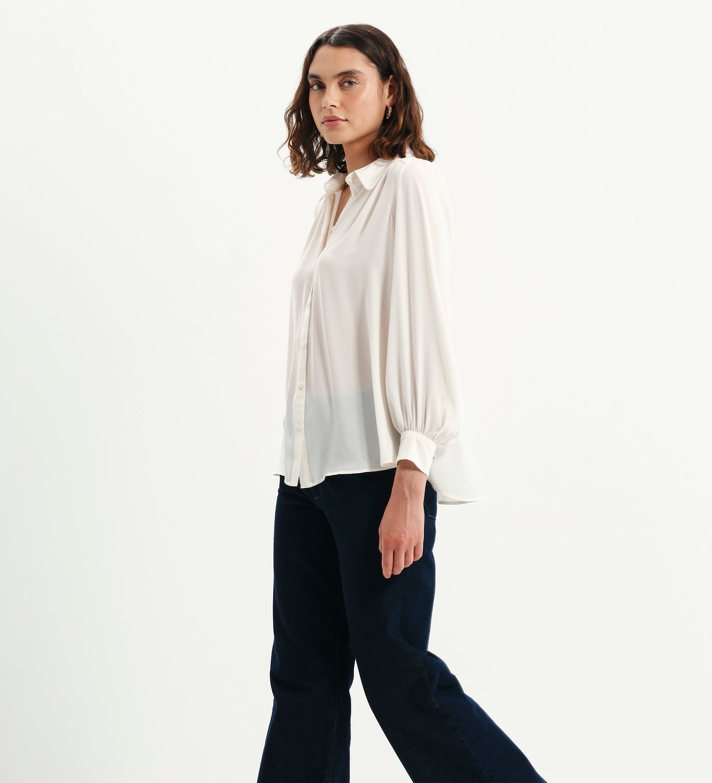 Melina Ivory Button Through Lightweight Yoke Blouse