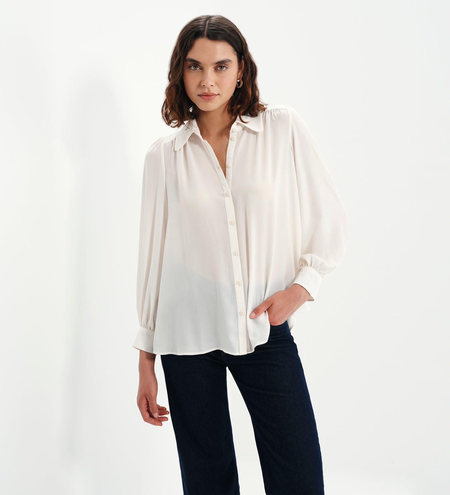Melina Ivory Button Through Lightweight Yoke Blouse
