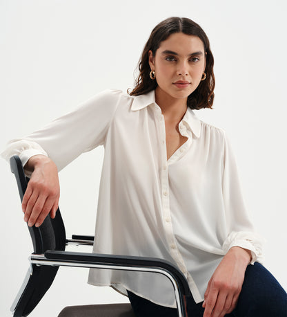Melina Ivory Button Through Lightweight Yoke Blouse
