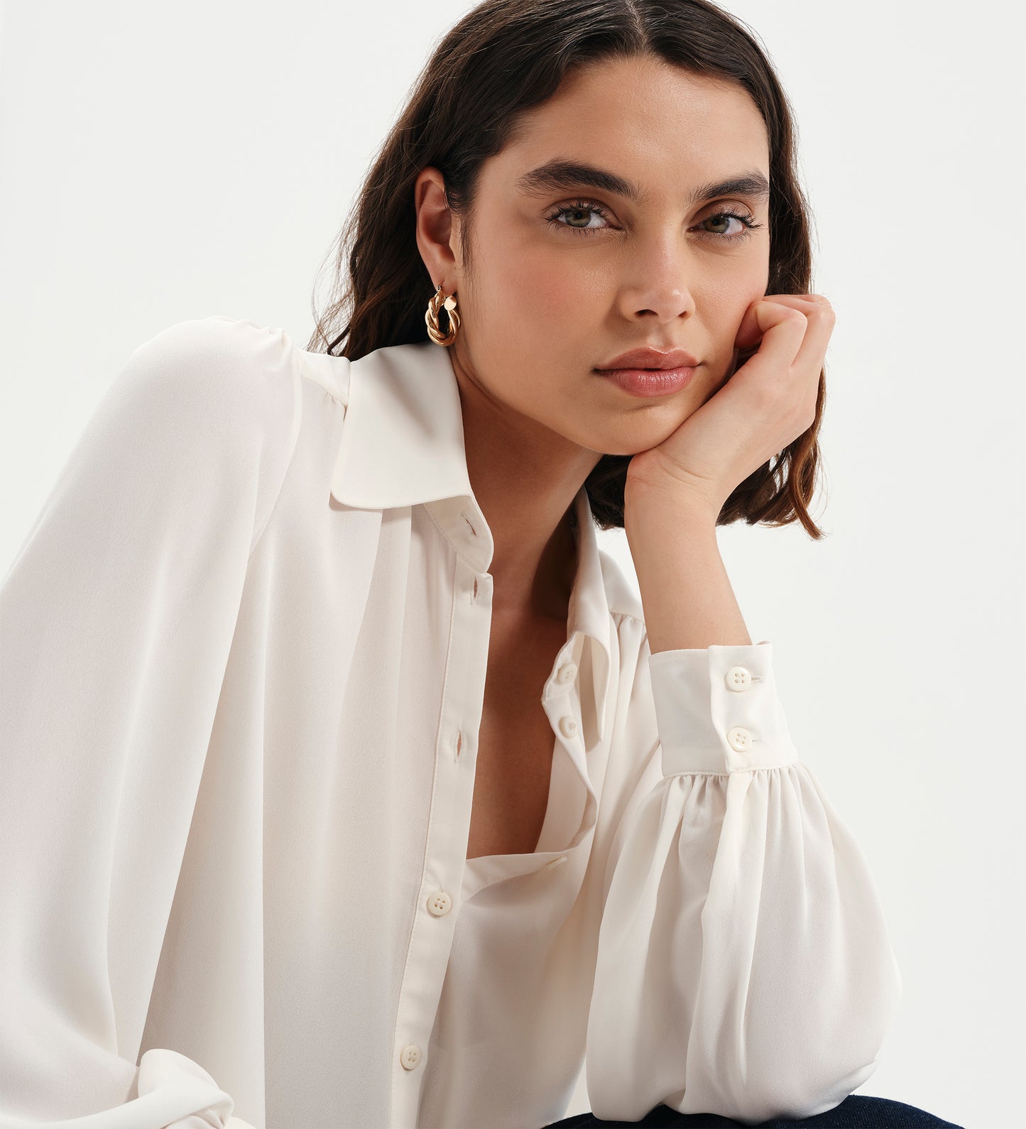 Melina Ivory Button Through Lightweight Yoke Blouse