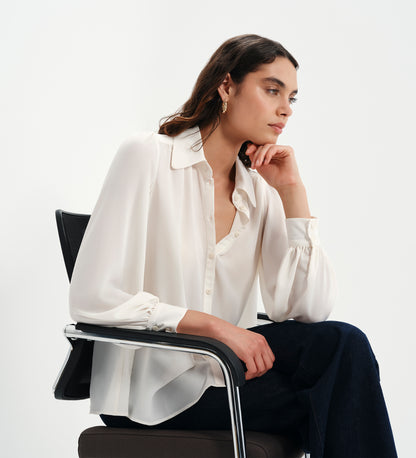Melina Ivory Button Through Lightweight Yoke Blouse