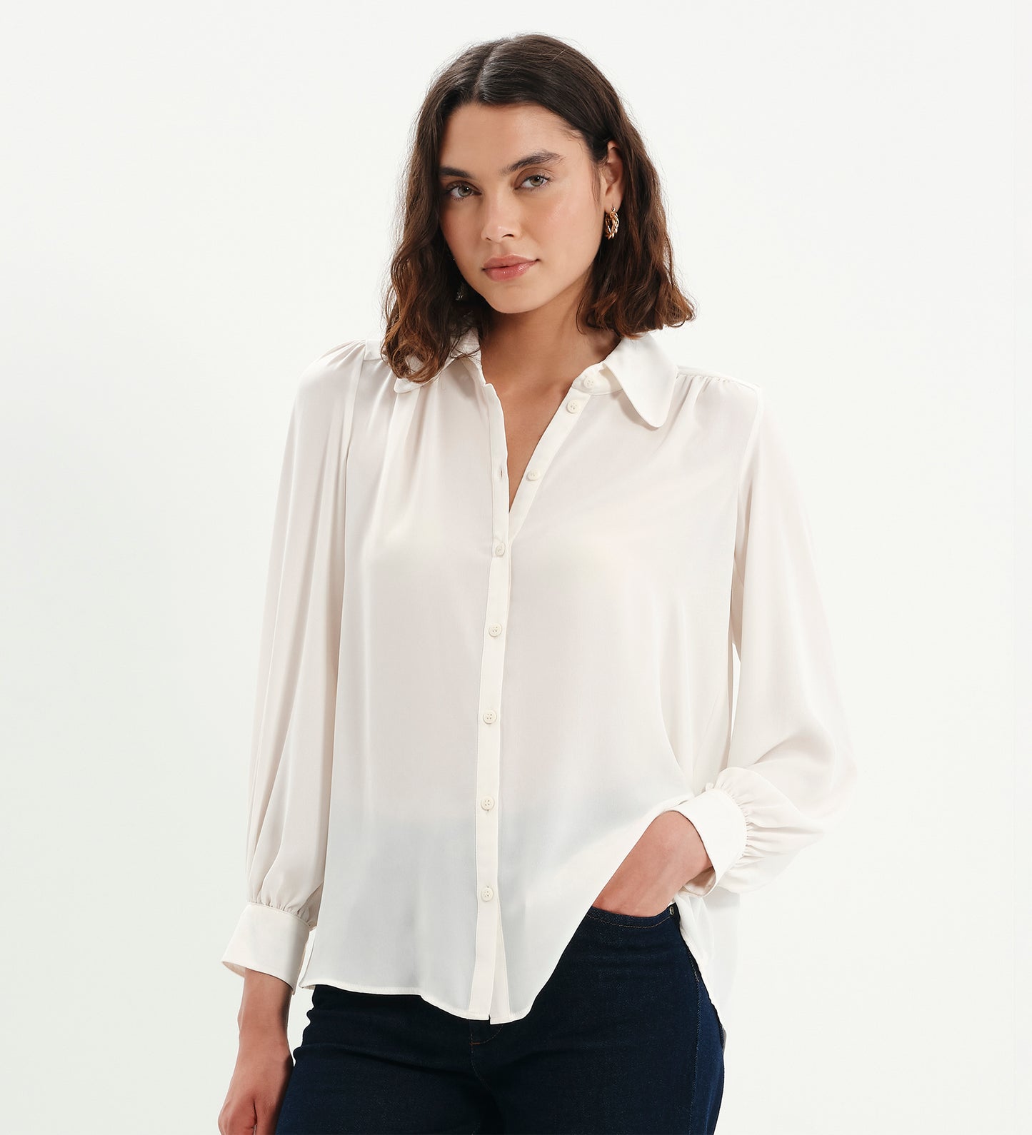 Melina Ivory Button Through Lightweight Yoke Blouse