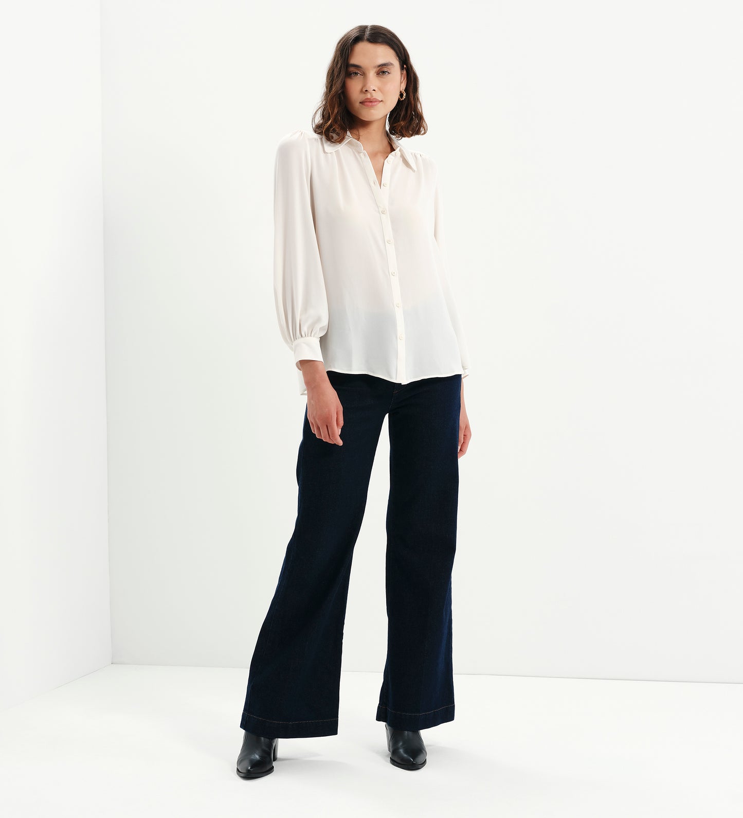Melina Ivory Button Through Lightweight Yoke Blouse