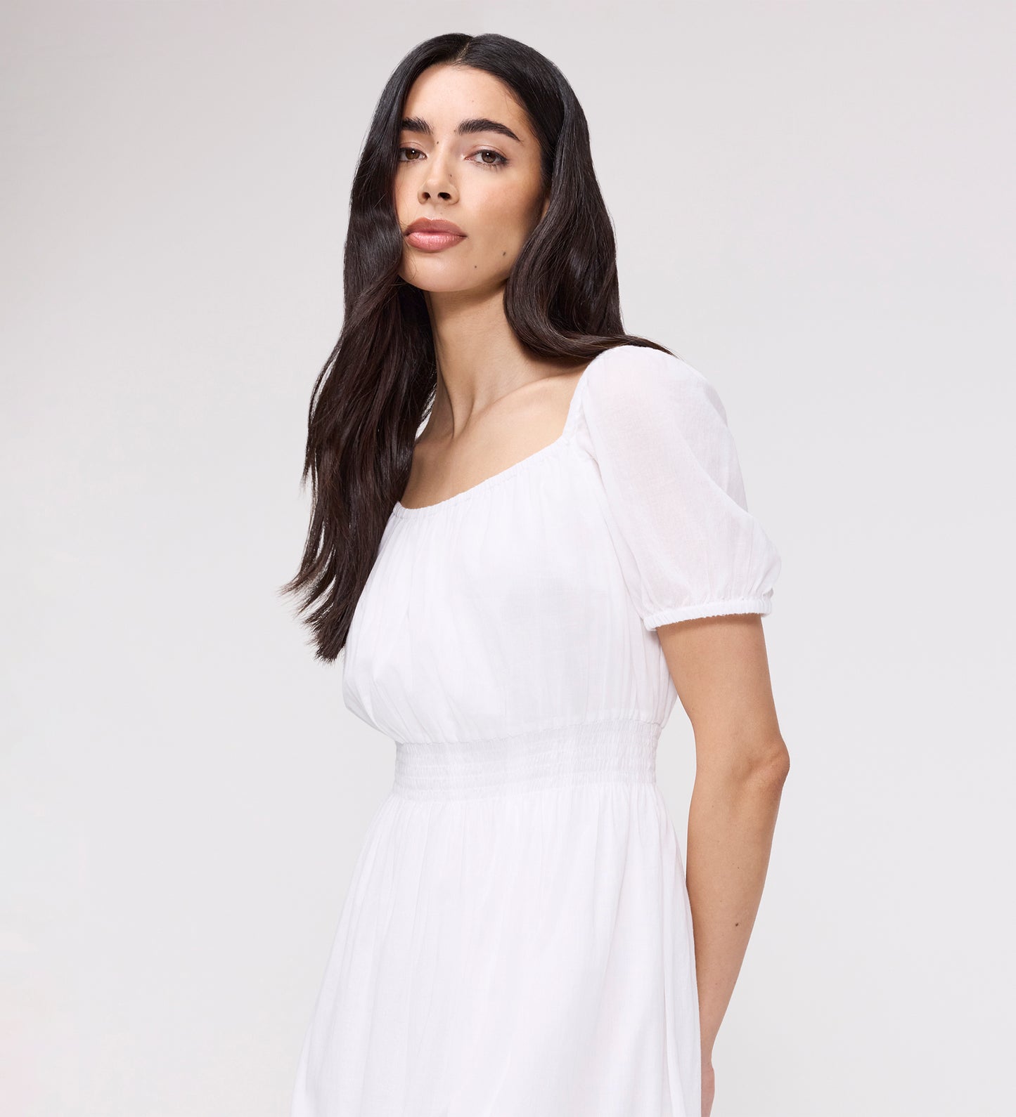 Mandy White Cotton Puff Sleeves Square Neck Midi Dress