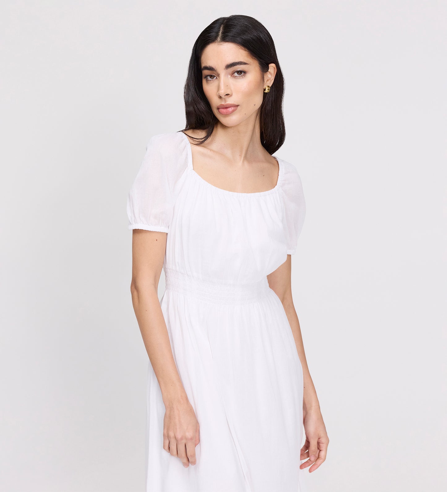 Mandy White Cotton Puff Sleeves Square Neck Midi Dress