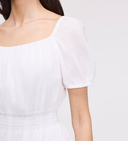 Mandy White Cotton Puff Sleeves Square Neck Midi Dress