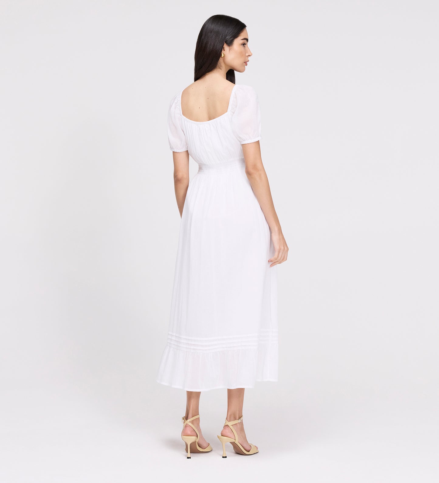 Mandy White Cotton Puff Sleeves Square Neck Midi Dress
