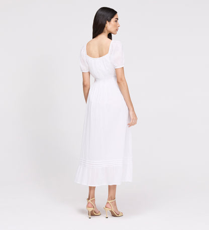Mandy White Cotton Puff Sleeves Square Neck Midi Dress