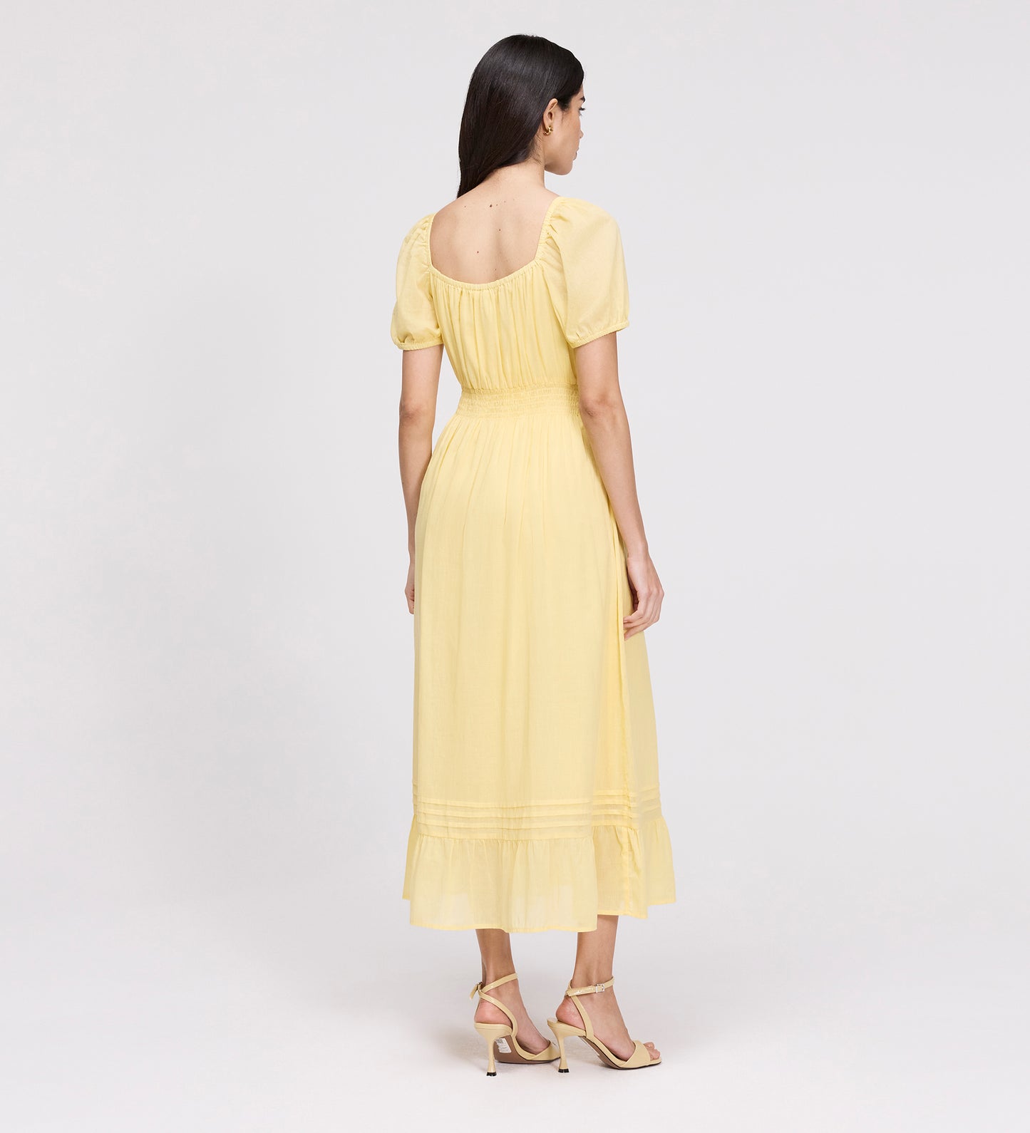 Mandy Yellow Cotton Puff Sleeves Square Neck Midi Dress