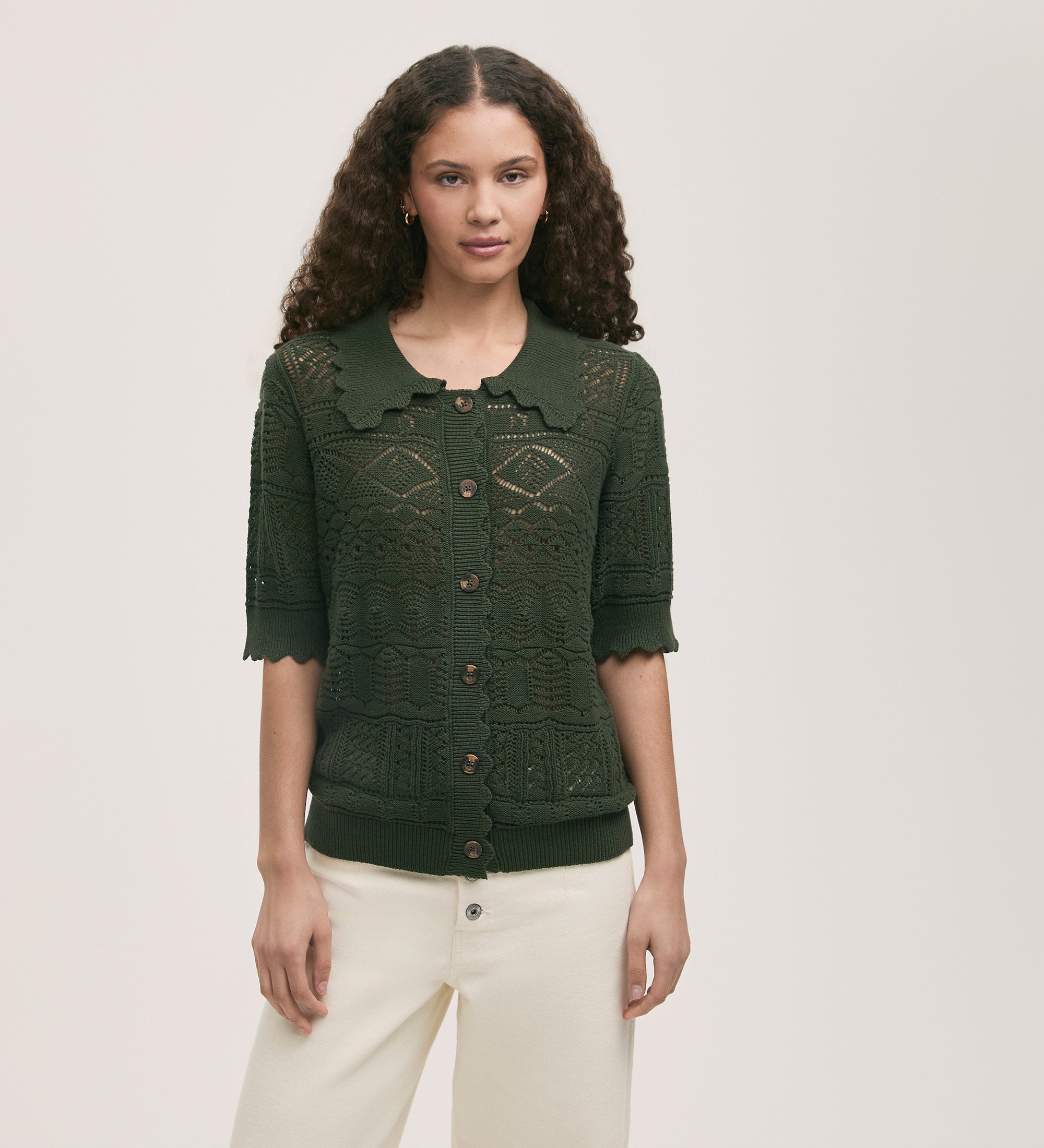 Marlowe Khaki Crochet Cardigan – Finery London
