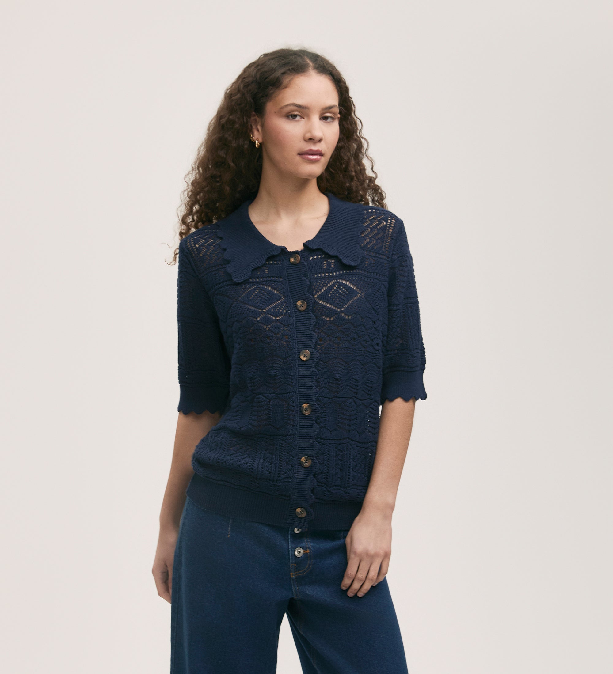 Marlowe Navy Crochet Cardigan – Finery London