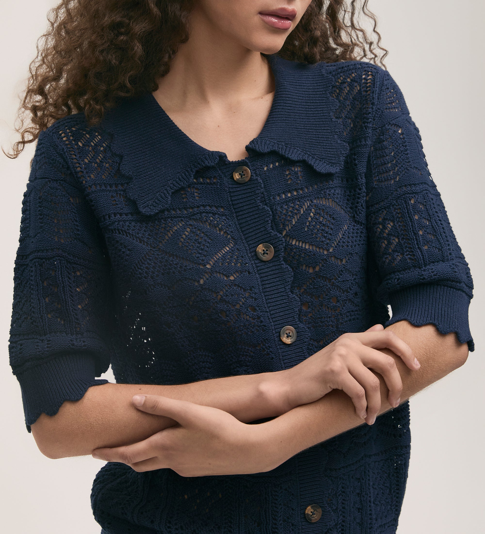 Marlowe Navy Crochet Cardigan – Finery London