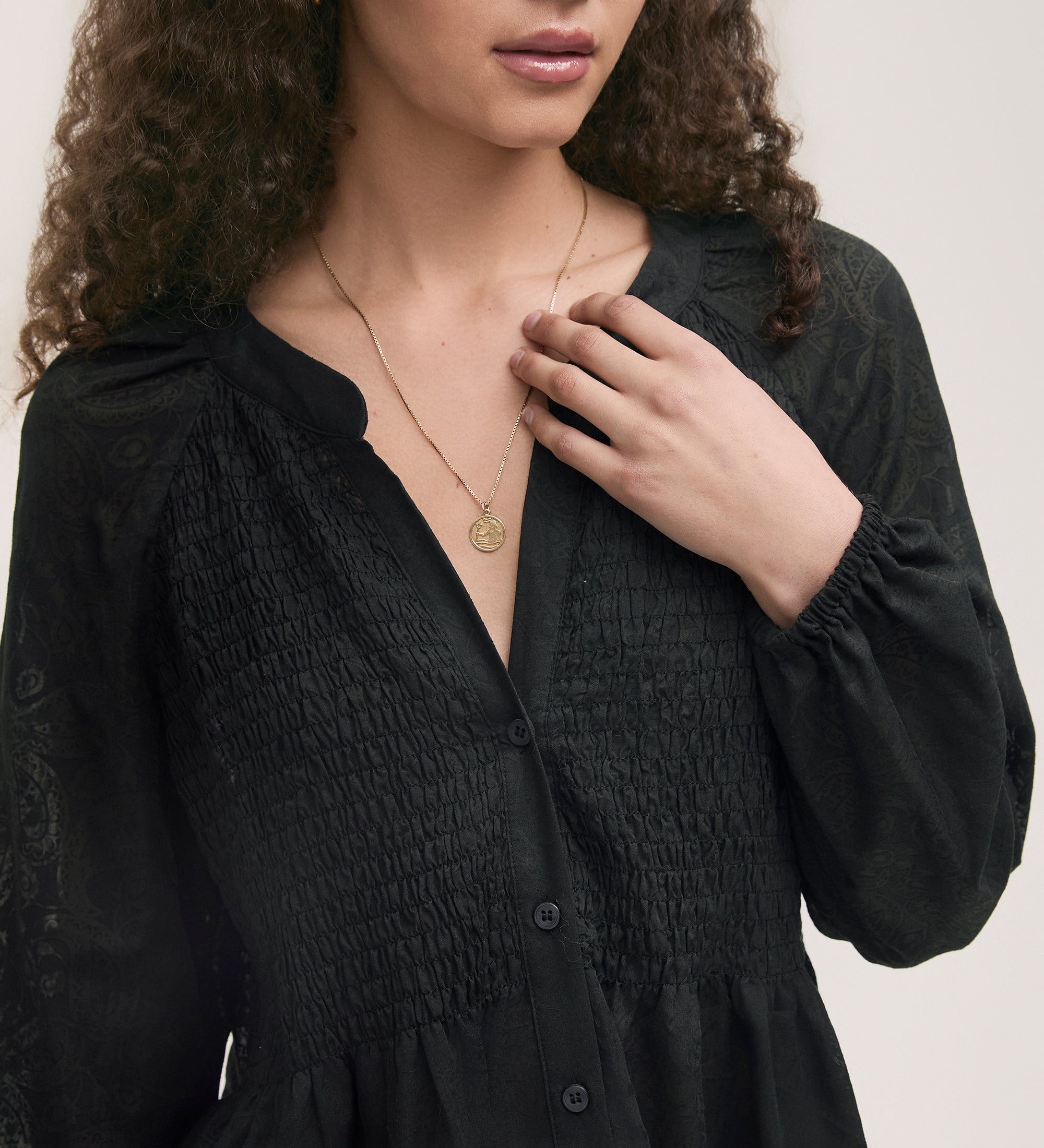 mother lio blouse black Long Sleeve Keyhole Blouse mother LIO 