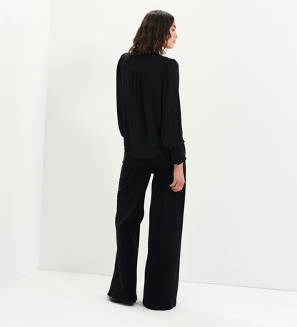 Mavis Black Pussy Bow Button-Through Blouse