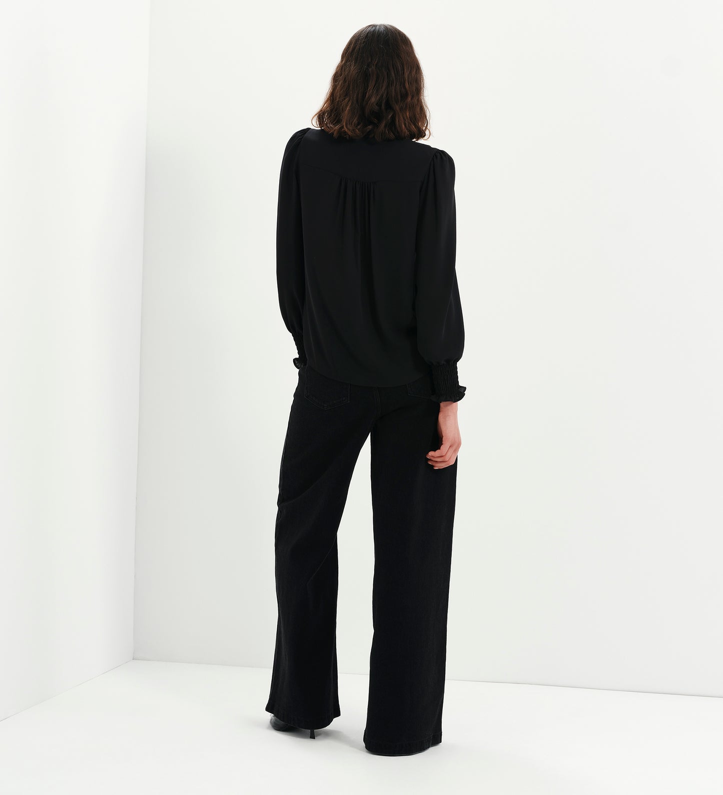 Mavis Black Pussy Bow Button-Through Blouse