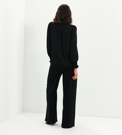 Mavis Black Pussy Bow Button-Through Blouse