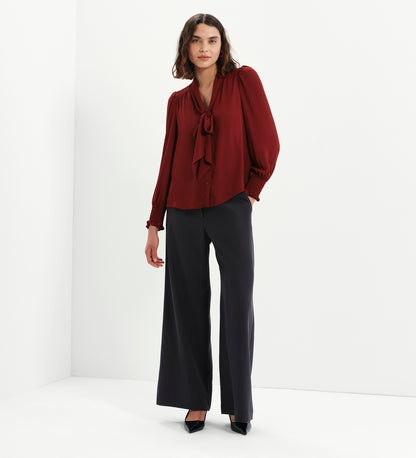 Mavis Burgundy Pussy Bow Button-Through Blouse