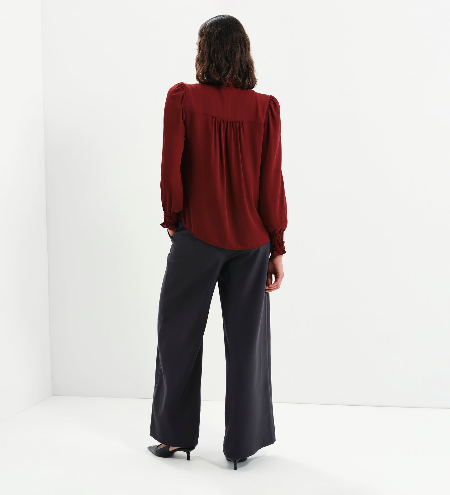 Mavis Burgundy Pussy Bow Button-Through Blouse