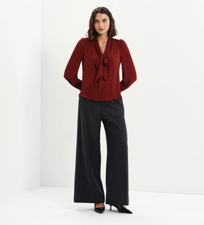 Mavis Burgundy Pussy Bow Button-Through Blouse