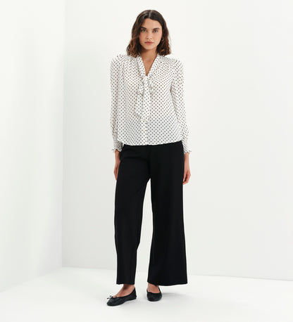 Mavis Ivory Polka Dot Pussy Bow Blouson Sleeve Blouse