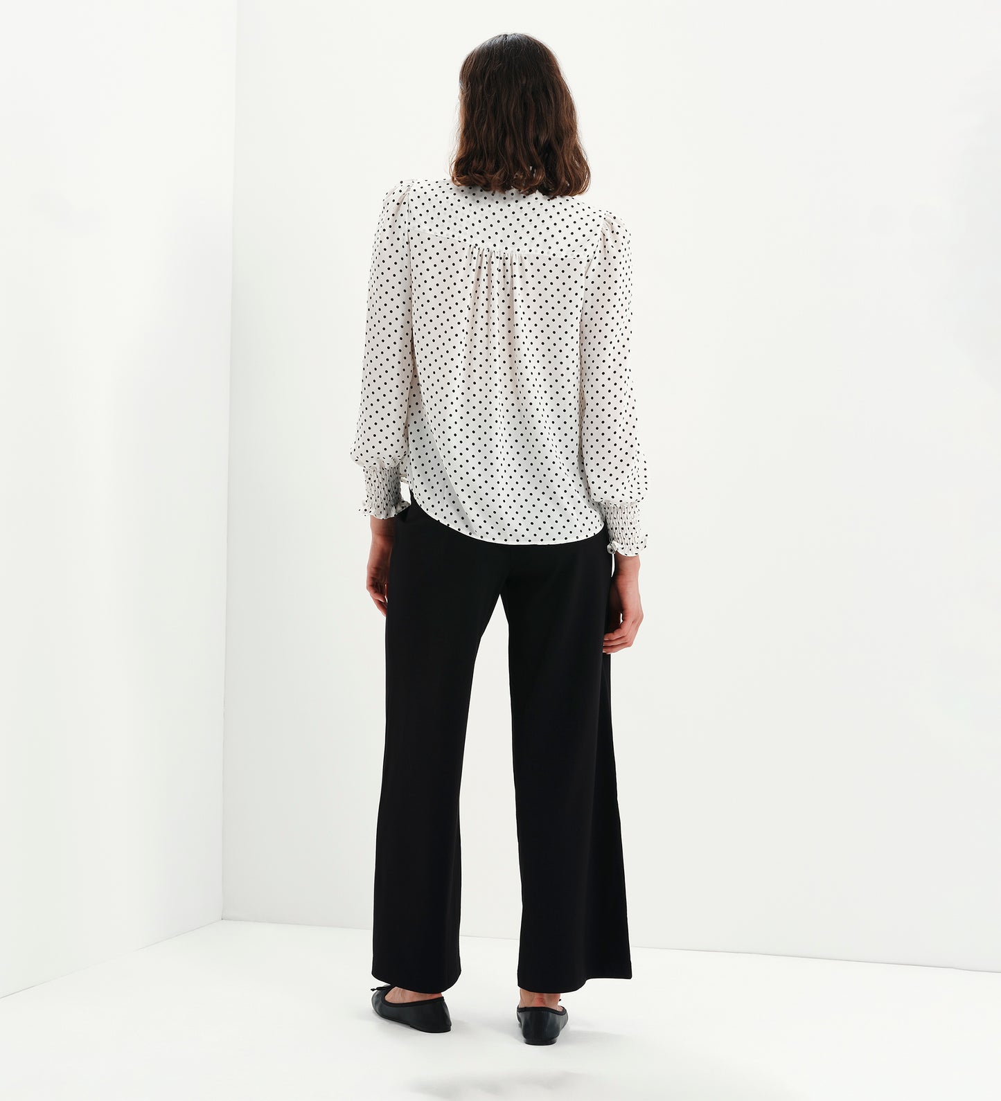 Mavis Ivory Polka Dot Pussy Bow Blouson Sleeve Blouse