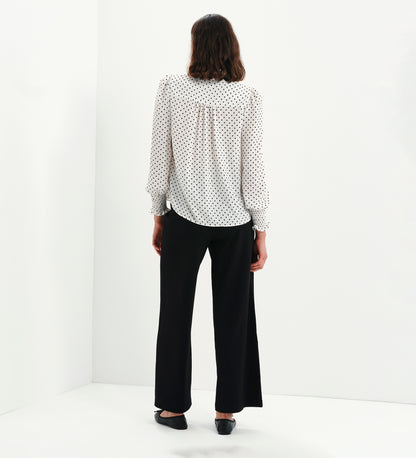 Mavis Ivory Polka Dot Pussy Bow Blouson Sleeve Blouse